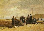 Jacques-Eugene Feyen Women and fishermen waiting for the boat Spain oil painting artist